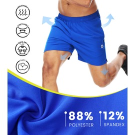 Nepest Mens Short Shorts Athletic Breathable Training Shorts with Zipper Pockets Royal Blue 2XL