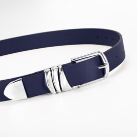 VONMELLI Women's Belt for Jeans Dress Leather Belt for Women Fashion Ladies Belts with Sliver Buckle Navy Blue Fit for Waist Size 31''-35''