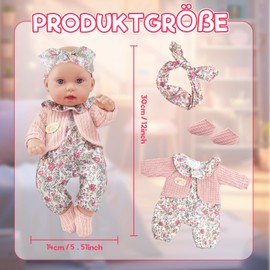12 Inch Baby Dolls and Baby Doll Clothes, 1 Baby Doll, 1 Clothes Outfits, 1 Hairband, 1 Socks, 1 Gift Box, 30-35 cm Doll Clothes Girls Birthday Gift