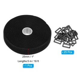 PATIKIL Hook and Loop Straps 1in x 16Ft with 25pcs Plastic Buckle, Fastening Cinch Straps Reusable Nylon Securing Cord Ties for Storage Organization, Black