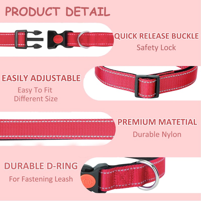 Dog Collar, Reflective Dog Collar with Safety Buckle, Adjustable Nylon