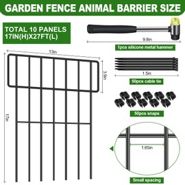 Decoration Garden Fence 16.5in x 10ft, 10 Pack Rustproof Metal Animal Barrier Fence, Arched Flower Bed Edge Decorative Rabbit (25 Panels - 17 in(H) X 27 ft(L))