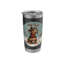 Cute Christmas Dachshund Dog Reindeer Puppy Holiday Lights Stainless Steel Insulated Tumbler