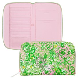 Lilly Pulitzer Leatherette Travel Wallet for Women, Passport Holder with ID Window, Card Slots and Interior Pockets, Lime Feeling Good