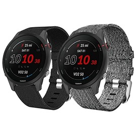 Compatible for Garmin Forerunner 255 Band, Breathable Nylon Woven Fabric Replacement Accessory Strap Compatible for Garmin 255 46mm/255S 41mm Smartwatch (41mm case Forerunner 255S, 2 pack-Black+Gray)