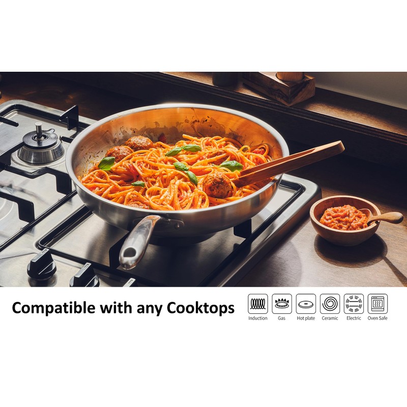 CHEF TOPF 5-Ply Stainless Steel Frying Pan, Full 5-Ply Clad,