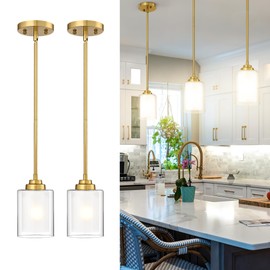 TENGXIN Modern Pendant Light,Brushed Gold Modern Pendant Light for Kitchen Island,Hanging Ceiling Light Fixture,Farmhouse Pendant Lighting for Dining Room Bedroom Bar Office 2Pack,TXPLBG02-2PK