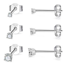 EPIRORA Sterling Silver Stud Earrings for Women- 3 Pairs Tiny Ball Stud Earrings Round CZ Cubic Zirconia Earrings Pearl Earrings Set Cartilage Small Tragus Earrings(2mm,3mm,4mm)