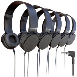 30 Pack Bulk Wired On-Ear Leather Headphones with 3.5mm Connector, Round Metal Housing, Black
