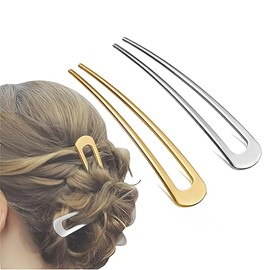 AFCJLTO Pack of 2 French Metal Hair Pins for Thick Hair, U Shaped Hair Pins Hair Sticks Hair Forks Hair Pin Forks for Women Hair Styling Accessories