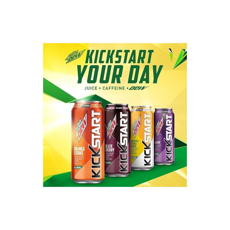 Mountain Dew Kickstart, Orange Citrus, 92mg Caffeine, Vitamins B &
