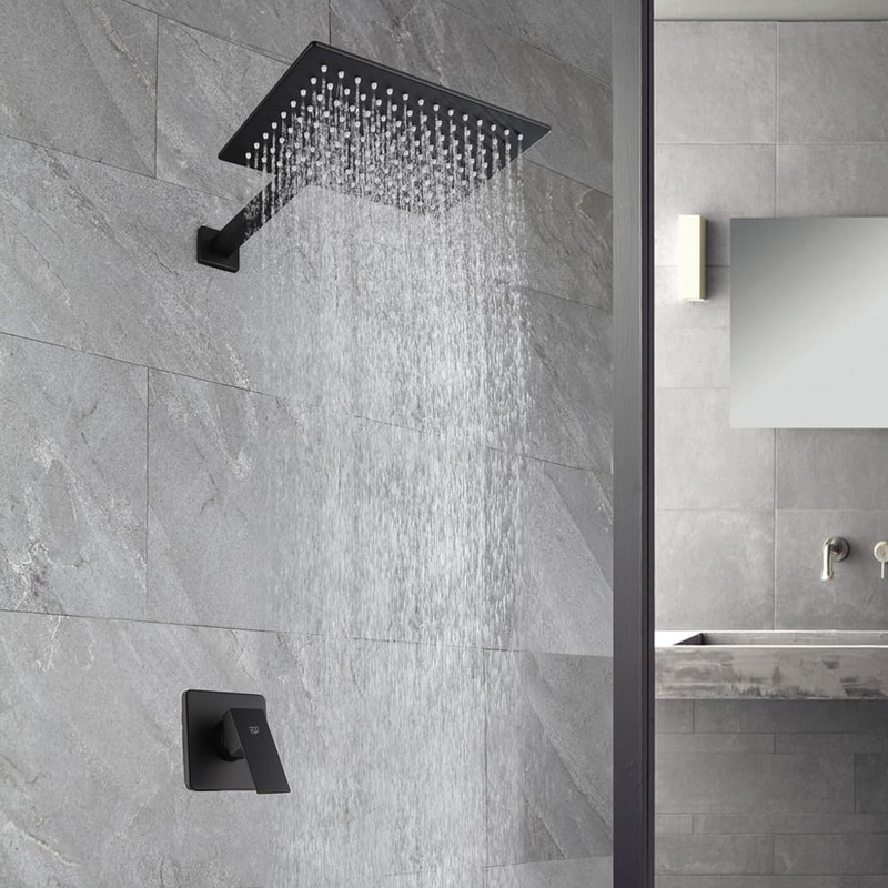 POP SANITARYWARE Matte Black Shower Faucet Set, Bathroom Rainfall Shower