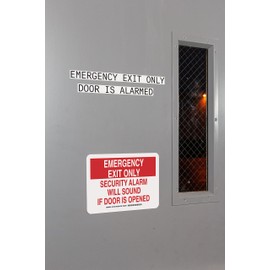 Brady 127165 Fire Safety Sign, Legend "Emergency Exit Only Security Alarm Will Sound If Door Is Opened", 7" Height, 10" Width, Red on White
