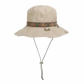 WITHMOONS Boonie Bush Hat Aztec Pattern Wide Brim Side Snap KR8752 (Ivory),Ivory,One Size
