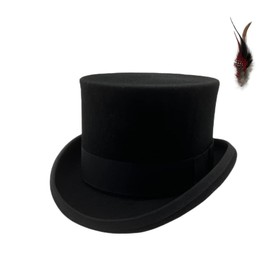 Willheoy Wool Top Hat for Men Satin Lined Topper Hat Black Mens Tophat Christmas Costume Cap