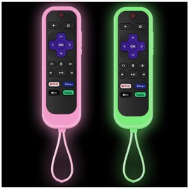Gavyqier 2Pack Silicone Protective Controller Sleeve for TCL/Hisense Roku TV | Onn Roku | Roku Express 2021 | Roku Streaming Stick+ Remote Case with Lanyards Glow Pink&Glow Green