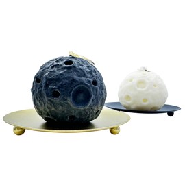 Set of 2 Moon Shape Scented Candles and 2 Metal Candlestick Tray,Moon Candles Party Favor,Moon Candles for Party,Spherical Aromatherapy Candles,Novelty Candles Birthday,Round Ball Candles