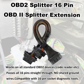 Ezbzyz B6 OBD2 Splitter 16 Pin OBD II Splitter Extension 1x Male and 2X Female Extension Cable Adapter (1FT/30CM) (1Pack)