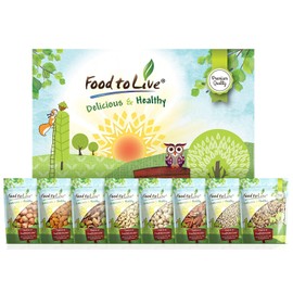 8 Gourmet Variety Healthy Snack Bags of Raw Nuts in a Gift Box by Food to Live (Brazil Nuts, Almonds, Macadamia Nuts, Cashew, Walnuts, Hazelnuts, Pecans, Pine Nuts) – 1 Gift Box