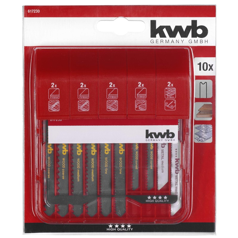KWB 10-PIECE U-SHAFT JIGSAW BLADE SET - UNIVERSAL SET FOR