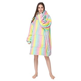 RONGTAI Oversized Sherpa Hoodie Throw Blanket, Thicken Fluffle Soft Comfortable Bathrobe Night Gown, One Size Fits All Men Women