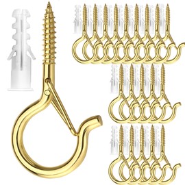 PlusRoc 20 Pack Q-Hanger String Light Hooks for Haning Lights Plants, 2.2 Inch Gold Cup Hooks Screw in Ceiling Hooks Eye Hook, Wall Mount Ceiling Mount
