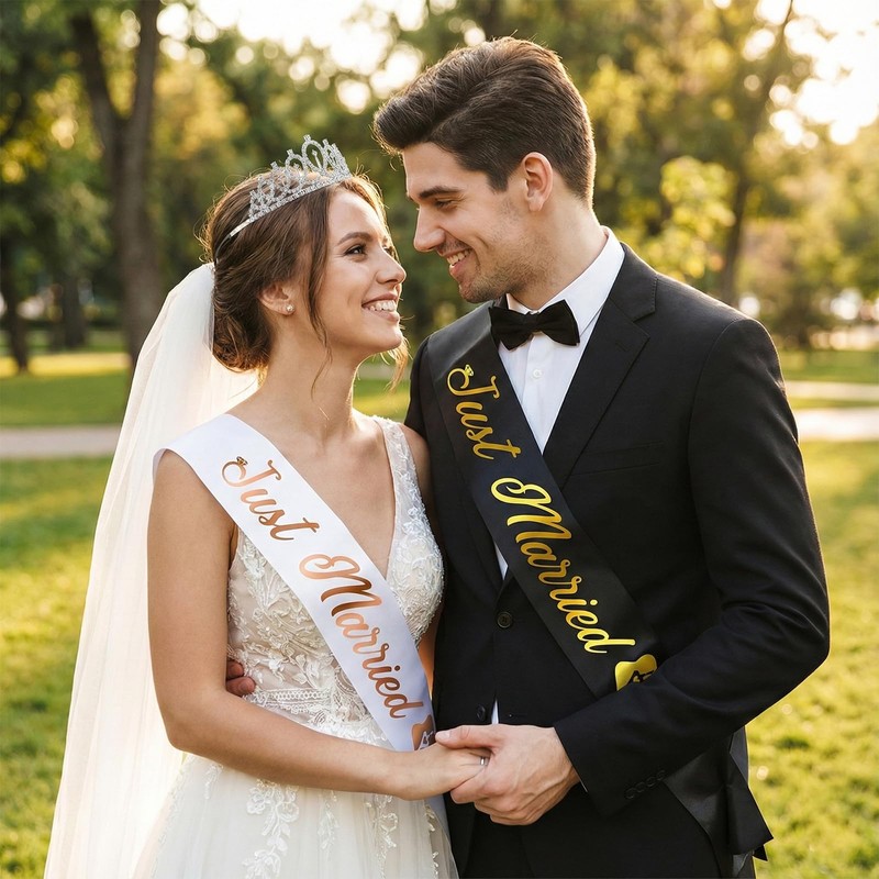 3Pcs Bride and Groom Sash Set, Just Married Decorations, Just