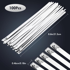 100 Pcs 11.8” Stainless Steel Zip Ties, Metal Zip Ties304 anti-corrosion and Anti-rust, Metal Zip Ties Heavy Duty Outdoor Suitable for Electronics Industry, Gardening, Agriculture