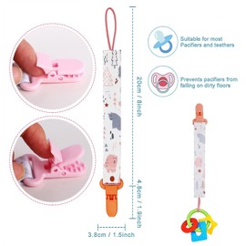 4 Pcs Baby Dummy Strap Clip, Pacifier Clip Dummy Holder Straps with 4 Silicone Adapter, Soother Chains Clips Fit All, Soothers, Teething Toys, Baby Essentials