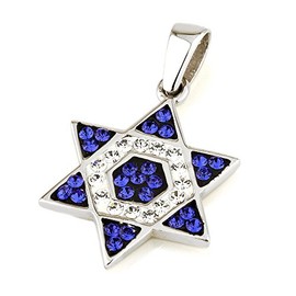 Blue and White Gemstones and Sterling Silver Star of David Pendant Necklace # 4