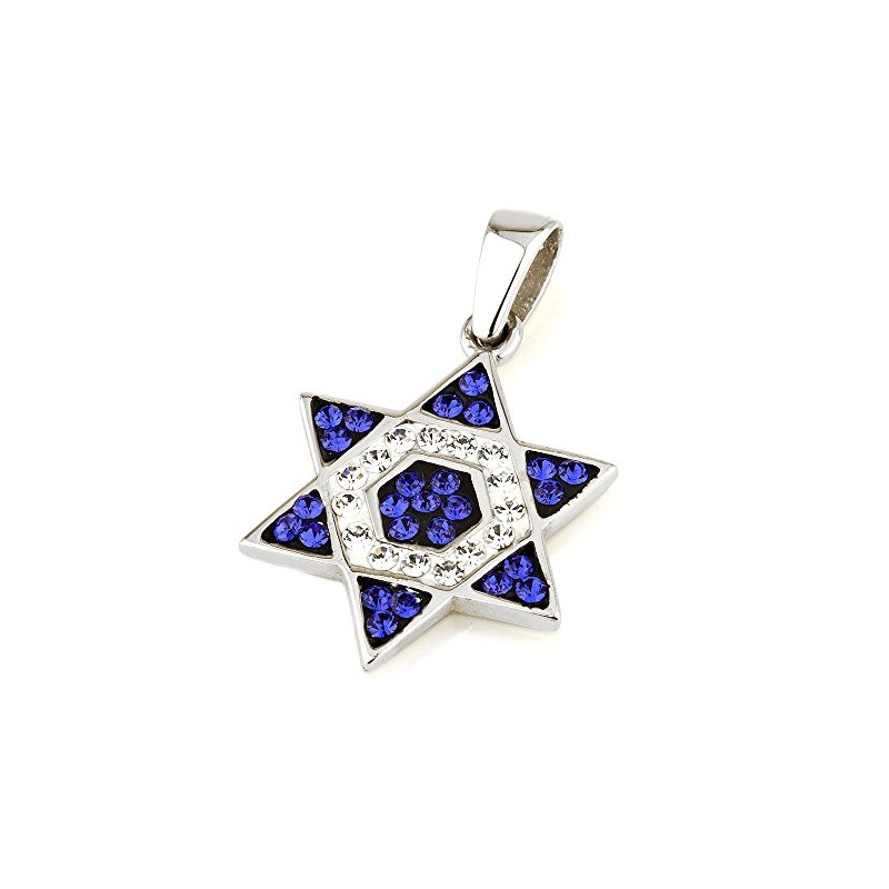 Blue and White Gemstones and Sterling Silver Star of David