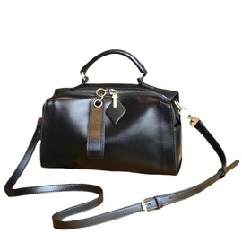 Women's Leather Handbags, Shoulder Bag, Stylish Handbag, Shoulder Bags with Shoulder Straps in Two Styles, Elegant Boston Crossbody Bag, Top Handle, Large Capacity Retro Bag, black