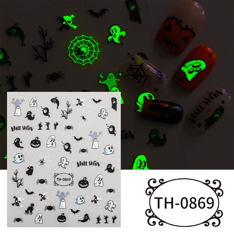 Unikato Halloween Nail Stickers, Nail Parts, 6 Sheets, Fluorescent Stickers,