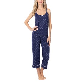PajamaGram Capri Pajamas for Women - Womens Sleepwear, Cami Top, Navy, S, 4-6