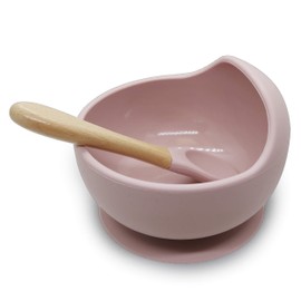 Kushies SiliScoop Silicone Raised Edge Bowl with Spoon for self Feed Pink