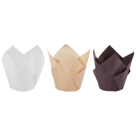 Dovhmoh 200pcs Tulip Cupcake Bake Cups, Muffin Bake Liner Holder, Rustic Cupcake Wrappers, Brown, White, Nature Color