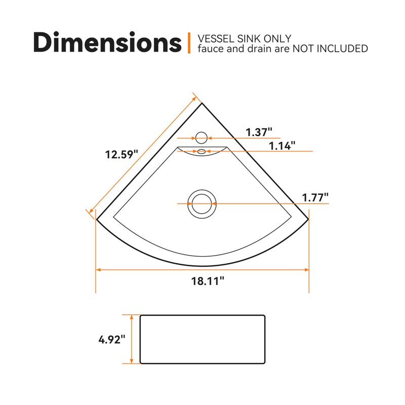 HOROW Corner Bathroom Sink, 18"x 13" White Porcelain Wall Mount