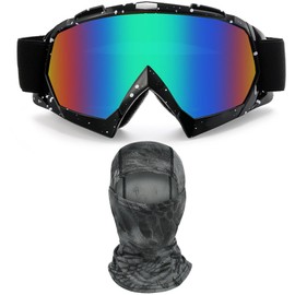 immoono Motorcycle Dirt Bike Goggles Windproof Dustproof ATV Racing Ski Goggles Protective Safety Glasses with Balaclava Mask, Marble Frame Colorful Lenses with Python Black Face Cover
