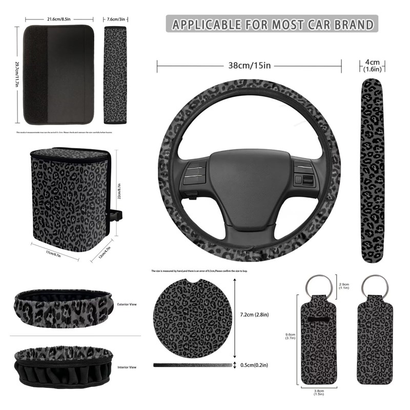 Qpednta Gray Leopard 12 Pack Car Seat Covers Set -
