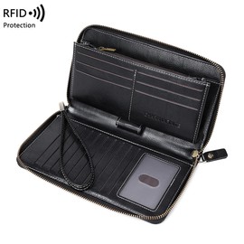 vexaforge Multi-functional Wallet Leather for Women RFID Blocking, Zip Large Cpacity Hand-Held Bag, Retro Multi Card Slot Long Wallet Holder Phone Clutch Purse(Black)