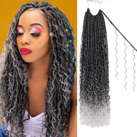 ZRQ 9 Packs Goddess Fauxs Locs Crochet Hair 24 Inch Pre-looped River Locs Wavy Curly Faux locs Bohemian Hippie Locs Crochet Braids Hair for Black Women(24Inch, Tgrey#)