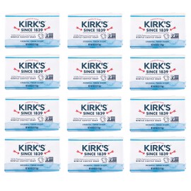 Kirk's Castile Bar Soap Clean Soap for Men, Women & Children| Premium Coconut Oil | Sensitive Skin Formula, Vegan | Original Fresh Scent | 4 oz. Bars - 12 Pack
