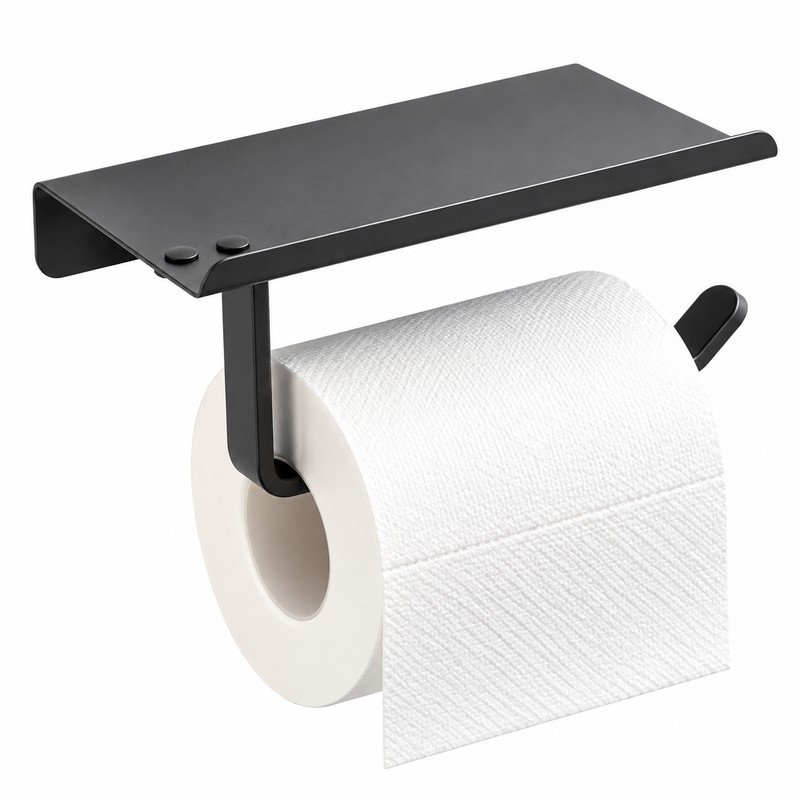 Stainless Steel Toilet Paper Holder with Phone Shelf – Wall