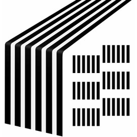 AVXINSOK 6 Pcs Striped Table Runner Plastic 14 x 108 Inch Disposable Black and White Runner for Table Wedding Baby Shower Birthday Party Decorations Striped Table Runner