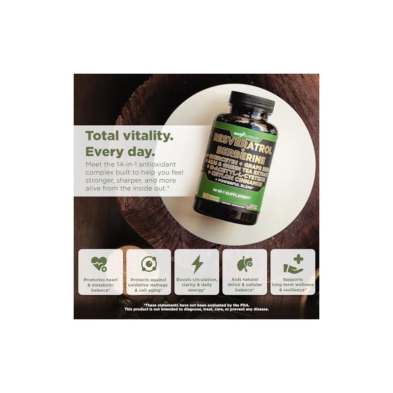 Gade Nutrition Resveratrol Berberine Quercetin Grape Seed Extract Green Tea