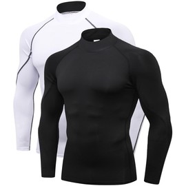 2/3 Pack Men's Compression Shirts Long Sleeve Workout Shirts Mock Turtleneck Athletic Base Layer Active Undershirts Tops