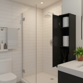 Small Black Corner Bathroom Cabinet with Doors and Shelves for Toilet Paper and Shampoo StorageColor: Black1