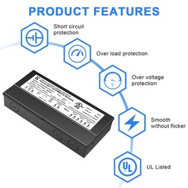 inShareplus 200W Dimmable LED Driver, 12V 16.6A Dimming Power Supply, AC 120-277V to DC 12V Transformer for LED Strip Light, TRIAC/ELV/MLV/0-10V/10V PWM, IP65 Waterproof UL Listed Class 2