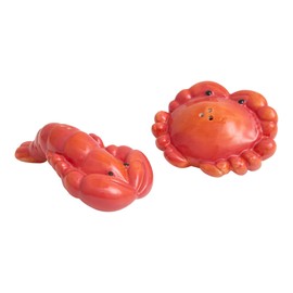 Crab and Lobster Ceramic Salt and Pepper Shakers Set, Novelty Kitchen Items Beach House Decor, Red Pepper and Salt Shaker Coastal Gifts, Unique Ocean-Inspired Stoneware for Seafood Lovers (Set of 2)