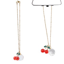 DELORIGIN 2Pcs Cherry Car Decor Crystal Suncatcher Stainless Steel Car Hanging Ornaments Cute Fruit Themed Charm Accessories Pendant for Woman Man Rear View Mirror Home Bag Decorations